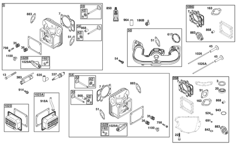 Cylinder Head Group Diagram and Parts List for 40T877-0008-B5  Briggs and Stratton Engine